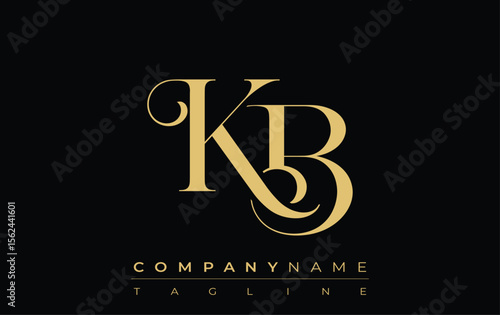 KB Abstract Creative Jewelry Logo. A stylish logo featuring golden monogram initials in an elegant and modern typography, perfect for branding