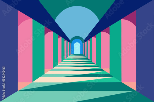 Abstract Colorful Archway Corridor A Journey Through Geometric Shapes and Vibrant Hues