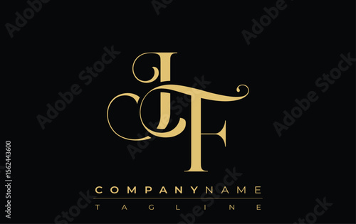 JF Abstract Creative Jewelry Logo. A stylish logo featuring golden monogram initials in an elegant and modern typography, perfect for branding