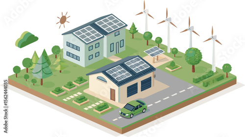 Smart virtual battery energy storage network with house office factory buildings, renewable solar panel plant station, wind and high voltage electricity Renewable energy power . Smart virtual battery.