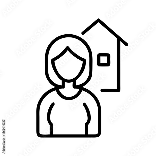 Trans woman standing at home with house outline in background  