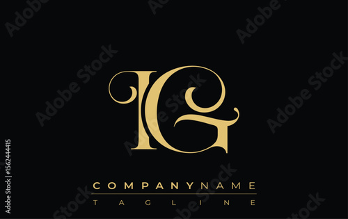 IG Abstract Creative Jewelry Logo. A stylish logo featuring golden monogram initials in an elegant and modern typography, perfect for branding