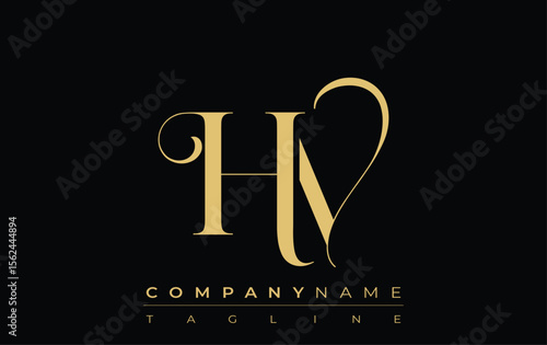 HV Abstract Creative Jewelry Logo. A stylish logo featuring golden monogram initials in an elegant and modern typography, perfect for branding