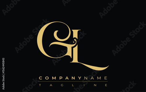 GL Abstract Creative Jewelry Logo. A stylish logo featuring golden monogram initials in an elegant and modern typography, perfect for branding