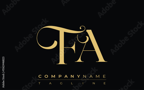 FA Abstract Creative Jewelry Logo. A stylish logo featuring golden monogram initials in an elegant and modern typography, perfect for branding