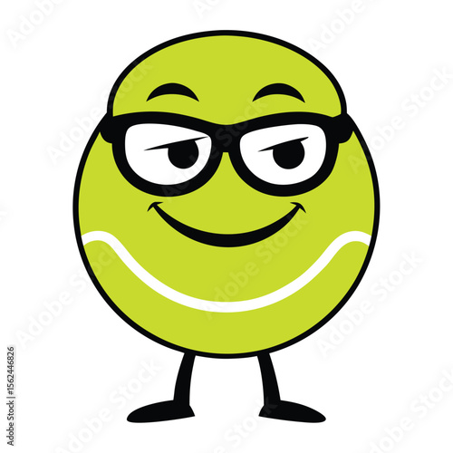 Happy tennis ball mascot wearing sunglasses driving a car character design