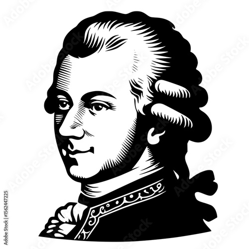 18th century classical composer, musician, portrait, music, classical,  culture, history, austrian, illustration, vector, Wolfgang Amadeus Mozart