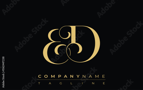 ED Abstract Creative Jewelry Logo. A stylish logo featuring golden monogram initials in an elegant and modern typography, perfect for branding