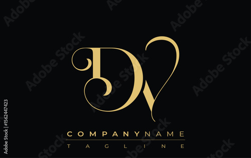 DV Abstract Creative Jewelry Logo. A stylish logo featuring golden monogram initials in an elegant and modern typography, perfect for branding