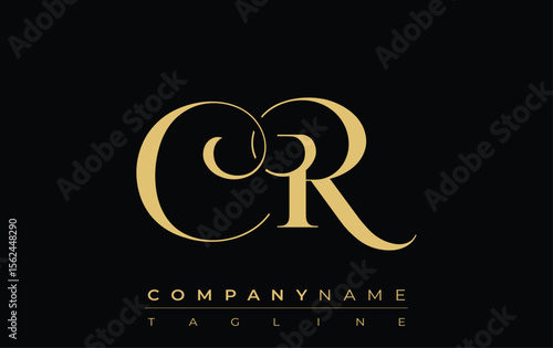 CR Abstract Creative Jewelry Logo. A stylish logo featuring golden monogram initials in an elegant and modern typography, perfect for branding