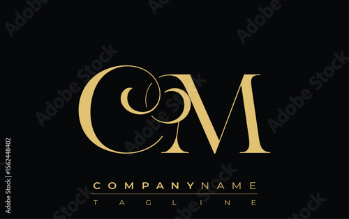CM Abstract Creative Jewelry Logo. A stylish logo featuring golden monogram initials in an elegant and modern typography, perfect for branding