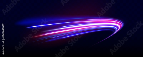 Neon color glowing lines background, high-speed light trails effect. Big data traffic visualization, dynamic high speed data streaming traffic.