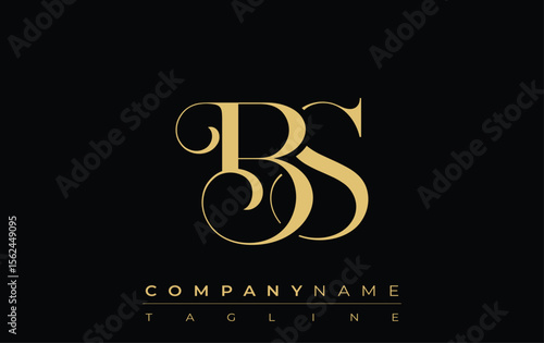BS Abstract Creative Jewelry Logo. A stylish logo featuring golden monogram initials in an elegant and modern typography, perfect for branding