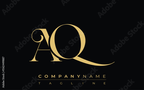 AQ Abstract Creative Jewelry Logo. A stylish logo featuring golden monogram initials in an elegant and modern typography, perfect for branding