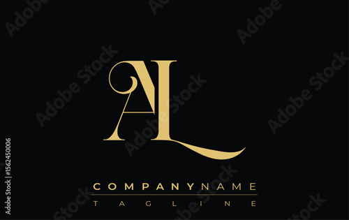 AL Abstract Creative Jewelry Logo. A stylish logo featuring golden monogram initials in an elegant and modern typography, perfect for branding
