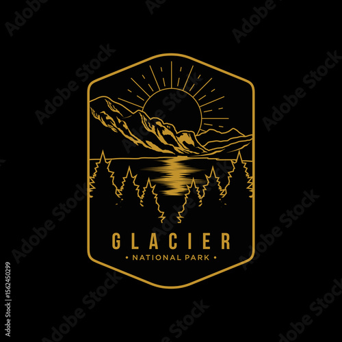 Line art Glacier Mountains National Park emblem patch logo illustration