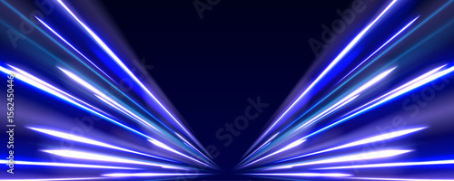 Abstract neon light rays background. Vector blue glowing lines air flow effect. Laser beams luminous abstract sparkling isolated on a transparent background.	