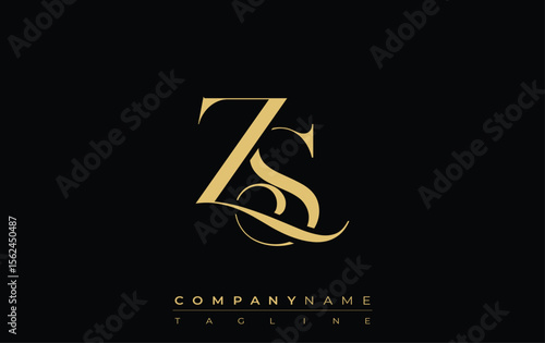 ZS Abstract Creative Jewelry Logo. A stylish logo featuring golden monogram initials in an elegant and modern typography, perfect for branding