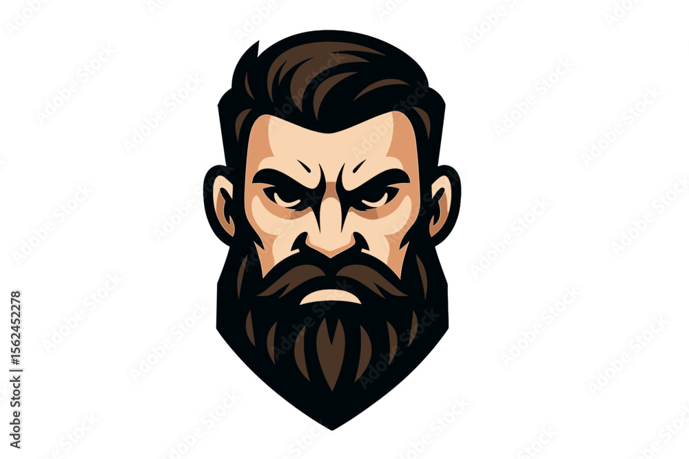 Bearded man head mascot logo for esports team or barbershop. Vector illustration of a strong, masculine character face with an angry expression. Modern gaming or clan emblem. Bearded man head mascot logo for esports team or barbershop. Vector illustration of a strong, masculine character face with an angry expression. Modern gaming or clan emblem.