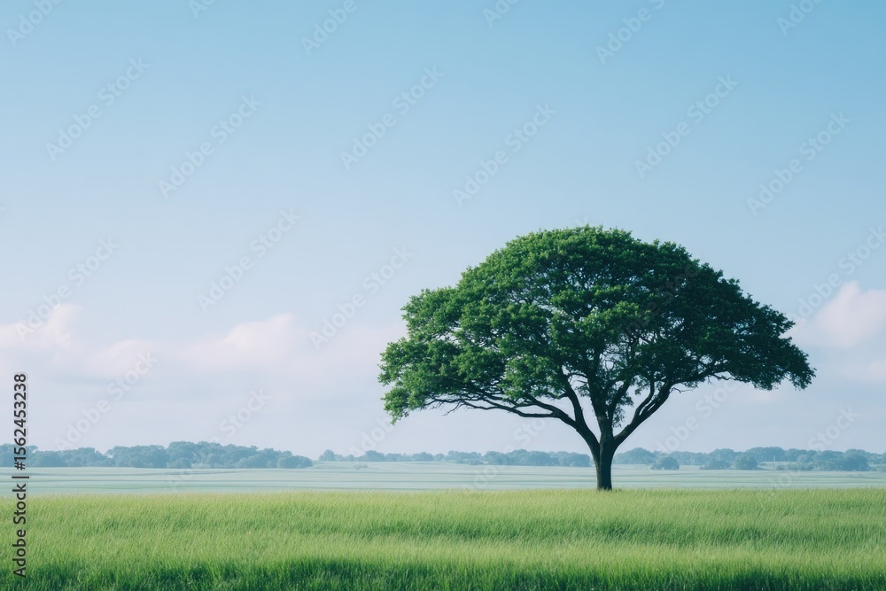 Fototapeta premium lone twisted tree against vast open sky showcasing rural beauty in minimalistic landscape