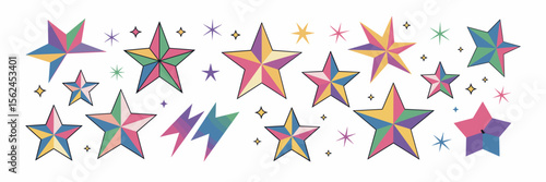 Clean vector icon sheet of assorted multicolor stars with gradients