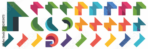 Colorful vector arrowhead icon collection in flat design – Suitable for infographics, mobile apps, or modern UI interfaces.