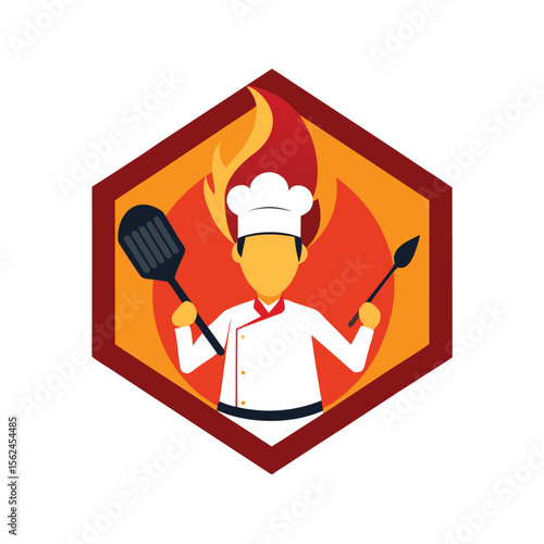 chef holding tools in front of fire clip art preview