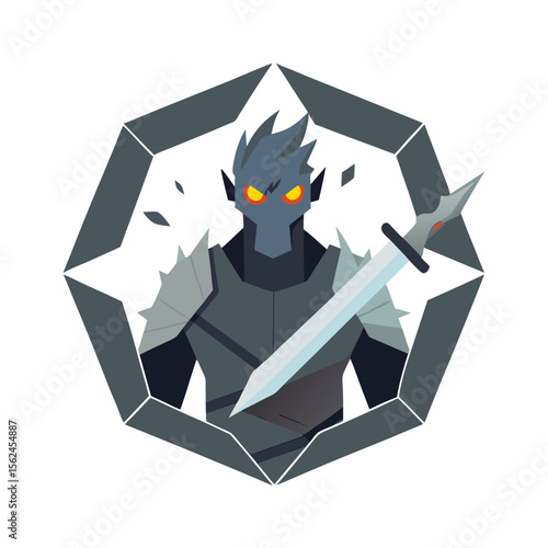 Cursed swordsman with broken blade and glowing eyes battle Vector illustration
