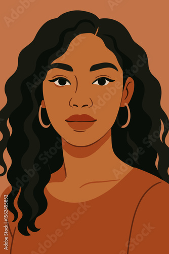 Beautiful young black woman portrait in a modern flat vector style. African American, Latina or mixed race female character avatar. Concept of diversity, beauty, and female empowerment.