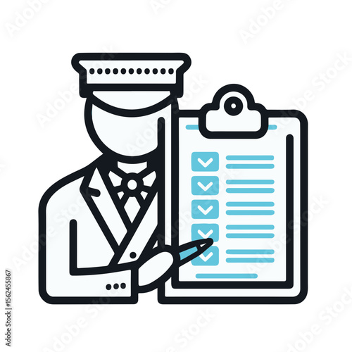 Bellhop checking itinerary on clipboard in hotel lobby concept of hotel staff  