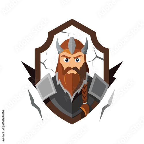 Furious viking warrior with braided beard in battle mode Vector illustration
