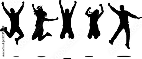 Joyful figures leaping celebrating success celebration
