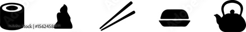 Sushi candle chopsticks bowl teapot vector