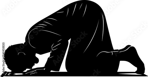 Man praying on mat kneeling bowing