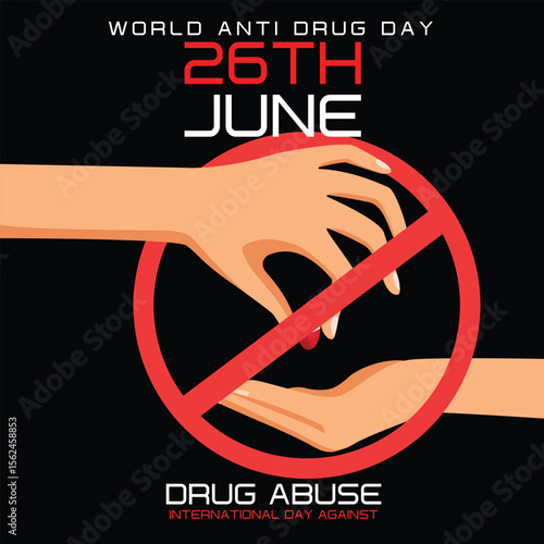 Drug Addiction Awareness Day Poster with Crossed Pills and Syringes – June 26 International Anti-Drug Flat Vector Illustration