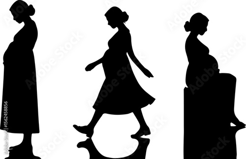 Pregnant women silhouettes various poses standing walking