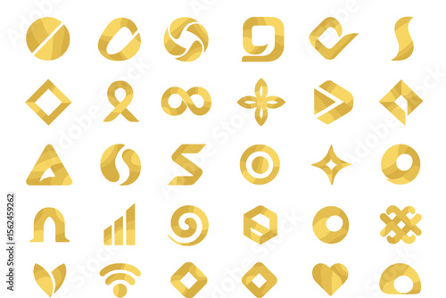 A vast compilation of logos, featuring an abstract design concept suited for branding purposes with a golden gradient