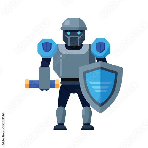 Robot enforcer with steel fists and blue visor light Vector illustration