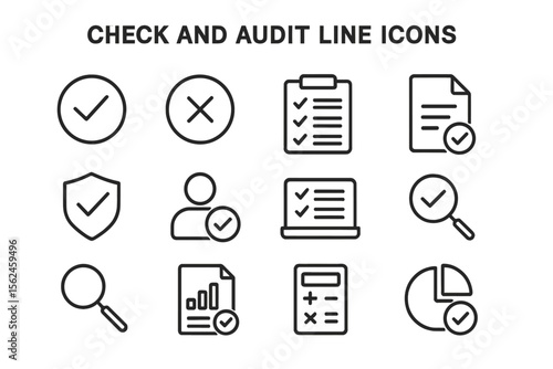 Vector illustration eps10 of a collection of line icons for checking and auditing