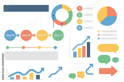 Infographic elements on a white background are available for use in various presentation templates