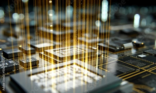 Wallpaper Mural Circuit board with golden lines Torontodigital.ca