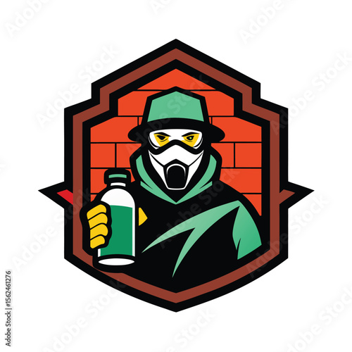 Urban graffiti artist with spray can and mask action Vector illustration