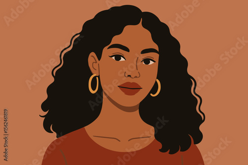 Beauty portrait of a young mixed-race woman. Modern flat vector cartoon illustration of a confident Black girl. Diversity, beauty, and female empowerment concept. Avatar.