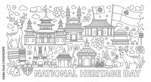 Wallpaper Mural National heritage day illustration with asian architecture animals and flags isolated on transparent background Torontodigital.ca