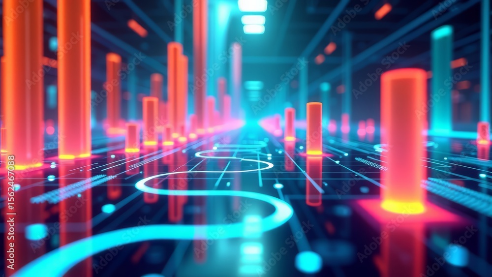Fototapeta premium Abstract technology landscape with orange and teal elements