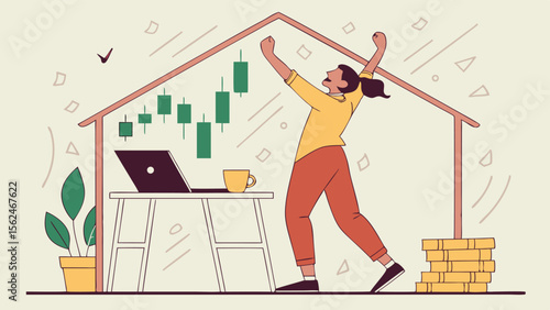 Young Woman Cheering Trade Success Vector Art
Female Trader Joyful Victory Vector Illustration