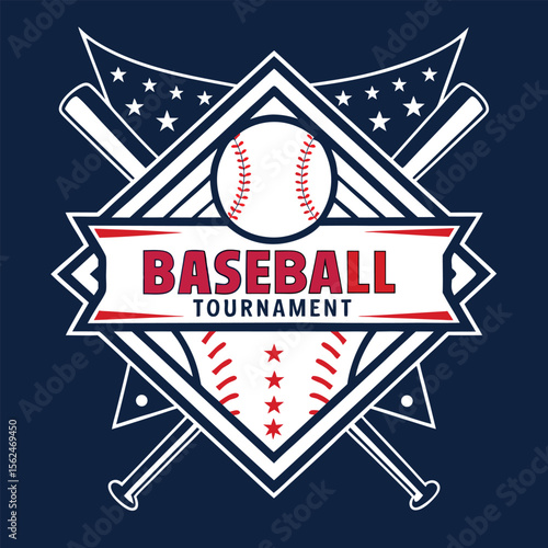 Patriotic Baseball Tournament Logo Design with Bats and Stars, Stripes Emblem, a Dynamic and Festive Symbol Vector Illustration