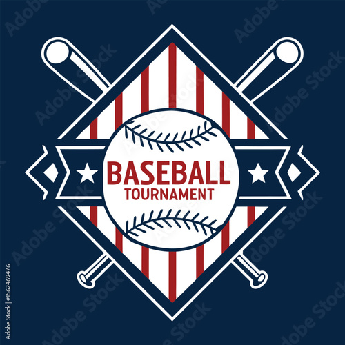 Patriotic Baseball Tournament Emblem with Crossed Bats Sporty Design for Team Spirit and Event Promotion Fun Graphic Vector Illustration