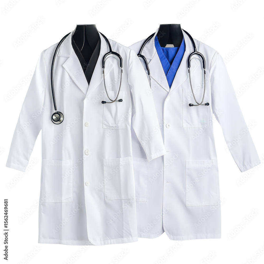 Medical doctor coats with stethoscopes arranged neatly against a Transparent background, Medical Doctor Coats with Stethoscopes on PNG background Medical doctor coats with stethoscopes arranged neatly against a Transparent background, Medical Doctor Coats with Stethoscopes on PNG background
