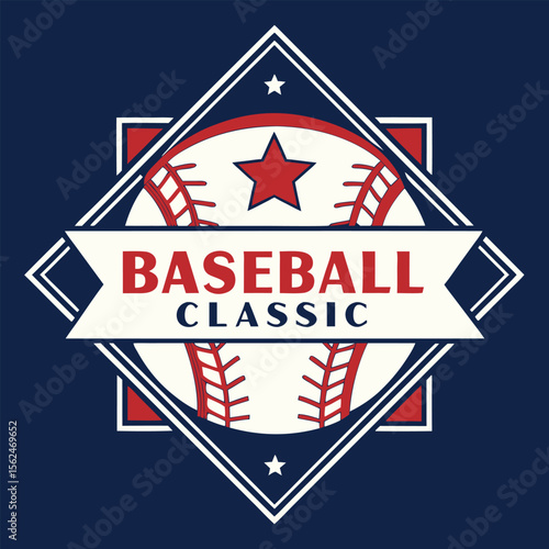 Vintage Baseball Classic Emblem A Timeless Design Showcasing Nostalgia and Sporting Heritage with a Patriotic American Color Scheme Vector Illustration